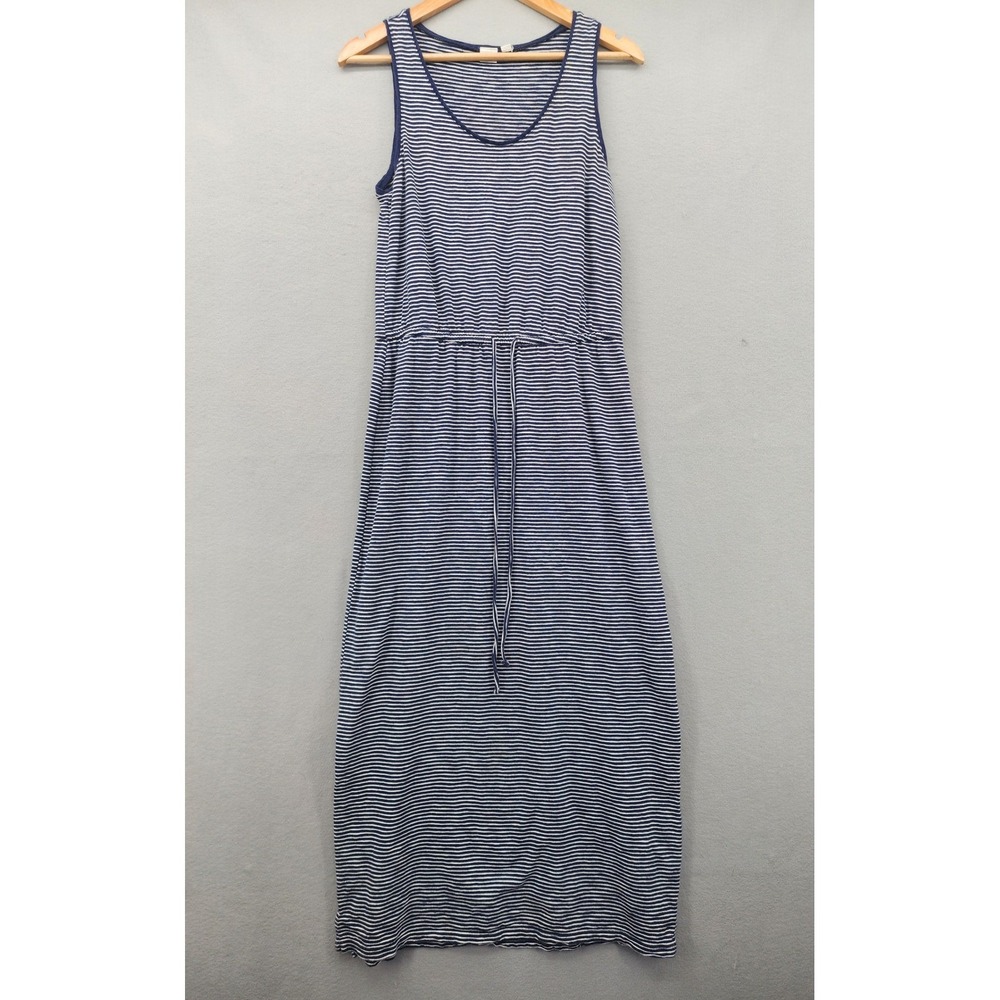 Gap Navy White Striped Sleeveless Maxi Dress Cotton Drawstring Waist‎ Small S